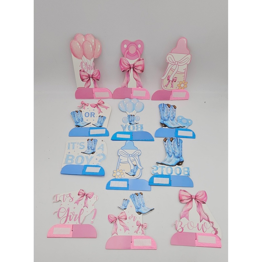 24pc Bows or Boots Gender Reveal Centerpiece Decorations Pink Blue Western Theme